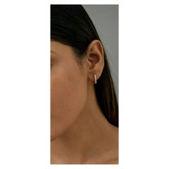 Diamond Square Hoops 14k Solid Gold Slim Earring N89