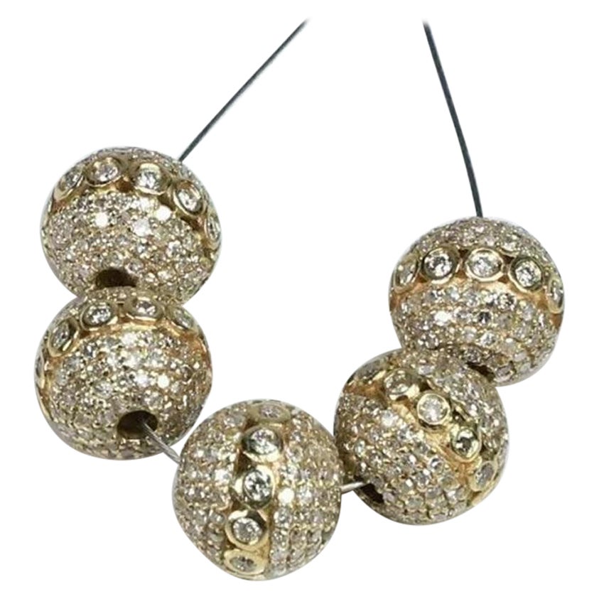 Pave Diamond 8mm Ball Beads in 18k Solid Gold Additional Jewelry For Sale