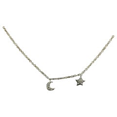 Genuine Diamond Moon Star Pendant Necklace in 14k Yellow Gold Minimalist