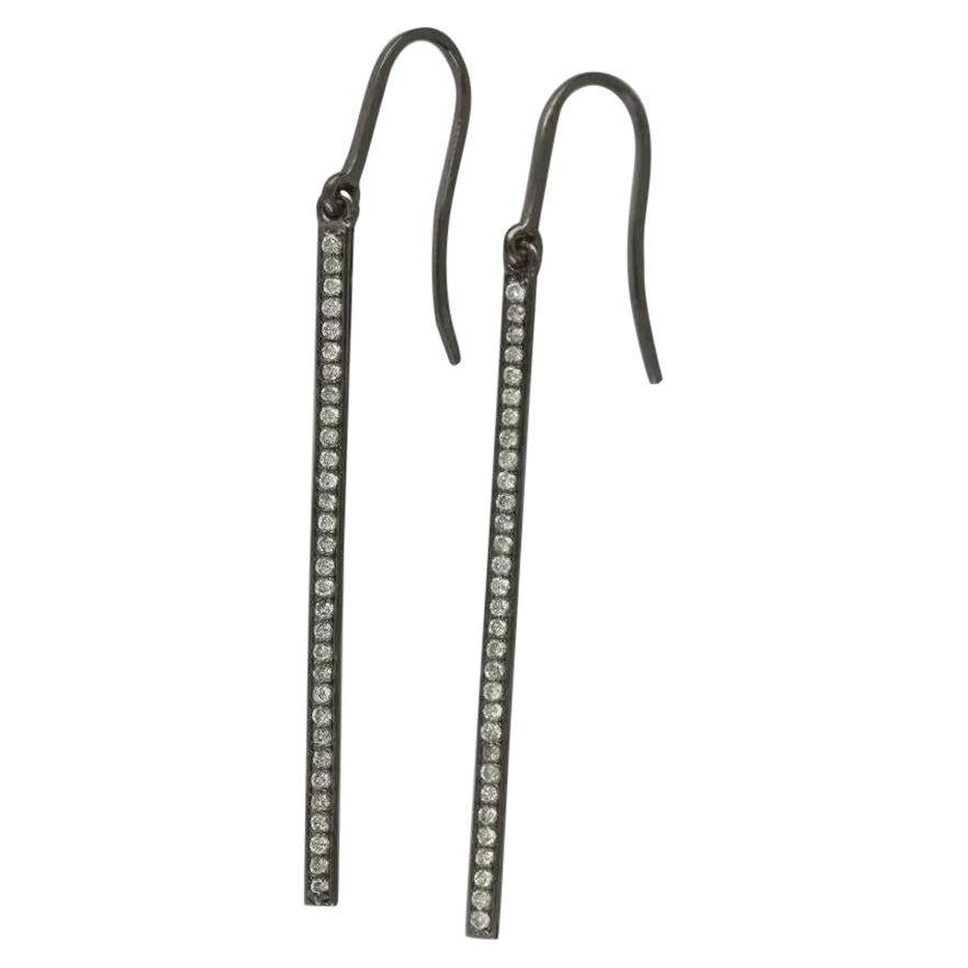 Solid 14k White Gold and Natural Diamond Bar Hook Earring