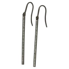 Solid 14k White Gold and Natural Diamond Bar Hook Earring