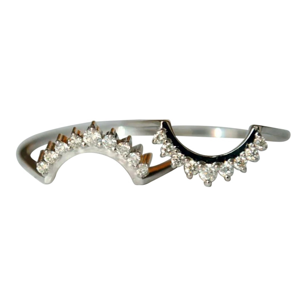 Curved Natural Diamond Halo Ring 14k Gold Enhancer Band