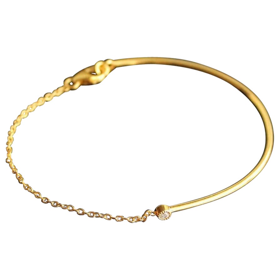 14k Massivgold Kette geschwungenes Drahtarmband Diamant Manschette