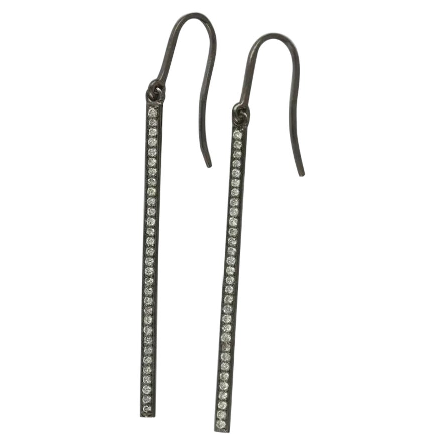 Solid 14K White Gold Bar Hook Earring Handmade Fine Jewelry For Sale