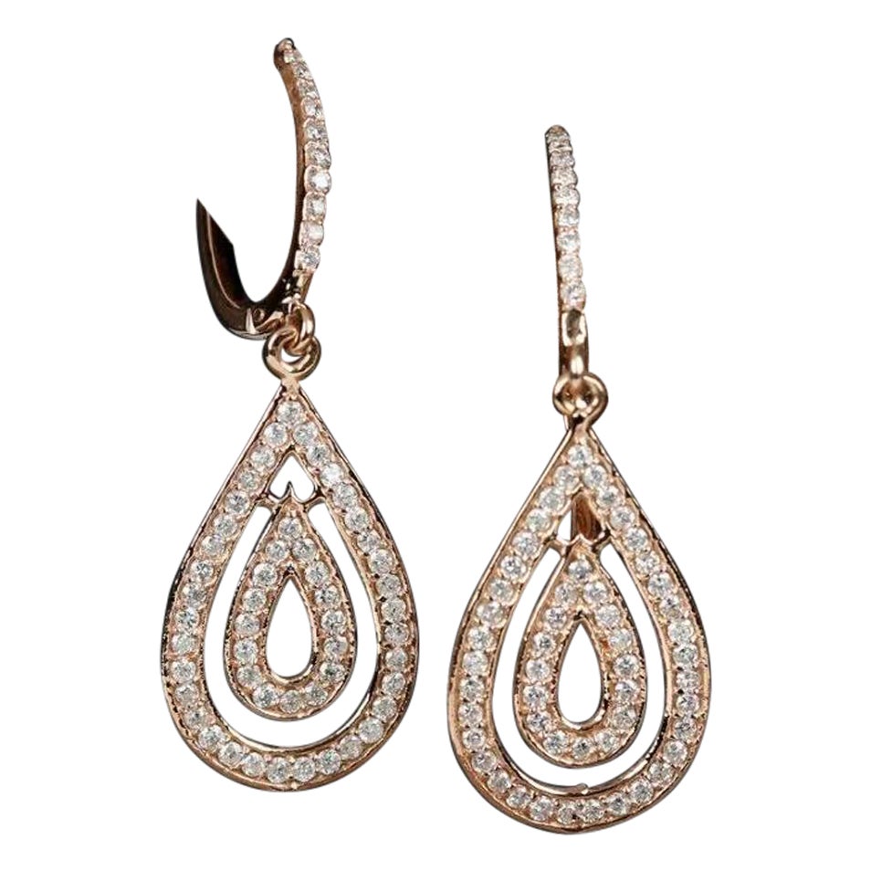 Dangling Earring in 14K Rose Gold Handmade Luxury Diamond Jewelry