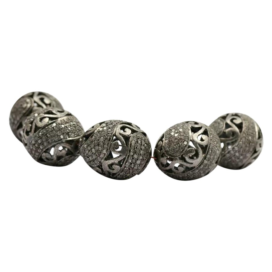 10 Pc of Pave Diamond Filigree Beads 925 Silver Necklace Beads