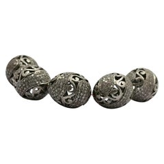 10 Pc of Pave Diamond Filigree Beads 925 Silver Necklace Beads