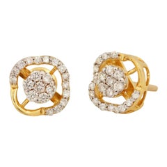 14K Massivgold Blumenform Designer Diamant-Ohrstecker Handgefertigt