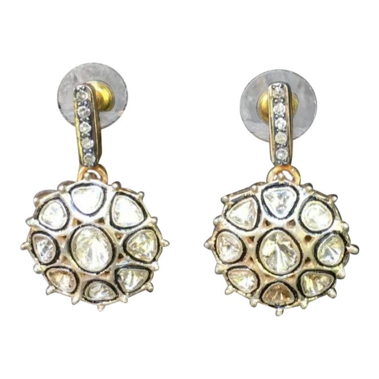 Pave Diamond Rose Cut Dangle Earring 925 Silver