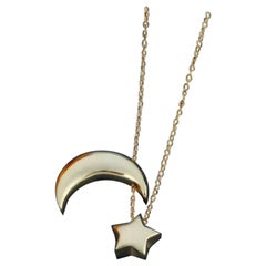 Personalized 14K Solid Yellow Gold Moon Star Necklace Dainty NS4