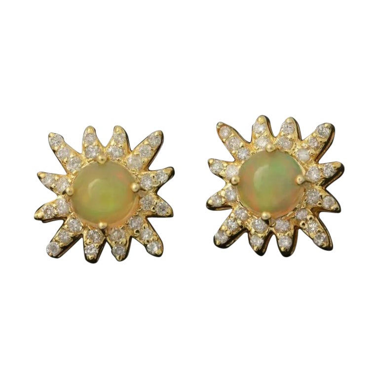 Diamond Star Dainty Earring in 14k Gold Ethiopian Opal Minimalist