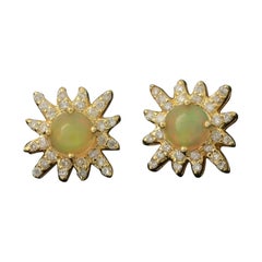 Diamond Star Dainty Earring in 14k Gold Ethiopian Opal Minimalist