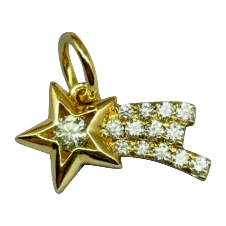 Mini ciondolo a forma di stella cadente con diamante in oro massiccio 14 carati
