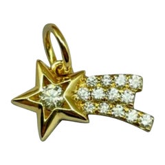 Mini Shooting Star Studded Small Charm Pendant with Diamond in 14K Solid Gold