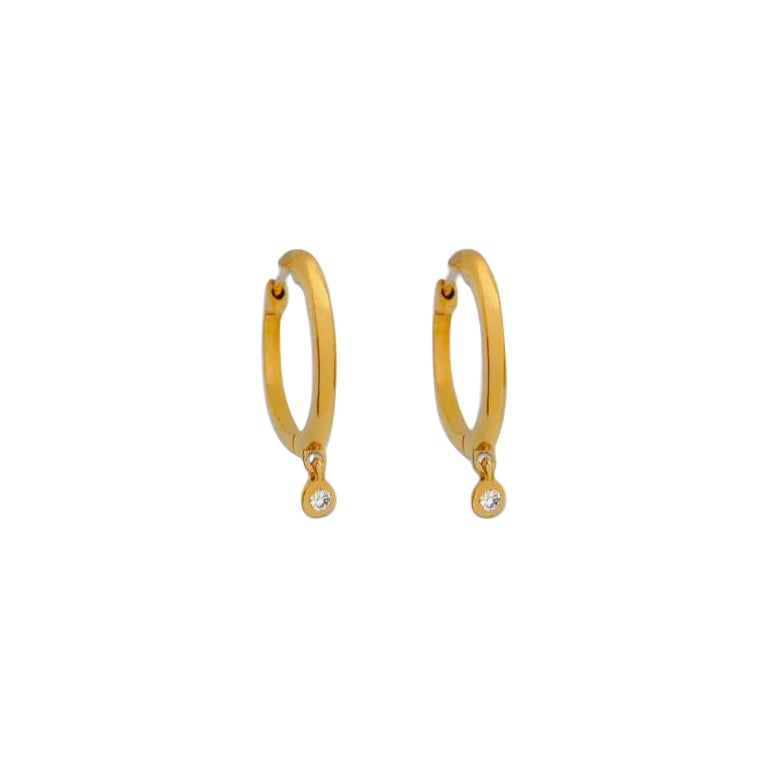 14K Solid Gold Diamond Huggies Bezel Set Gold Earring