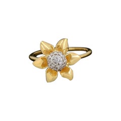 Fascia di diamanti naturali in oro massiccio 14k Anello a forma di fiore fatto a mano