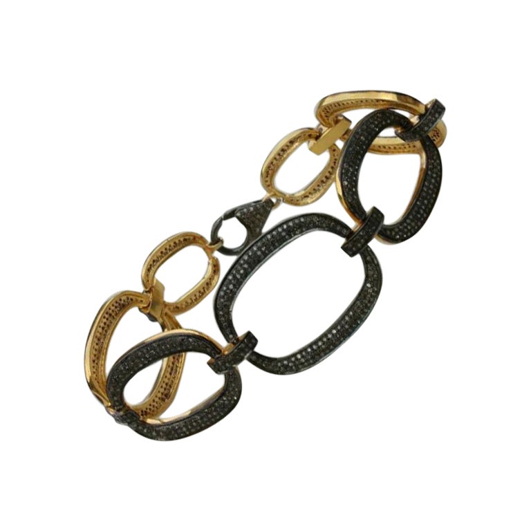 Link Chain Fashion Bracelet in Pave Diamond and 925 Silver