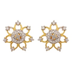 Boucle d'oreille fleur en or massif 14K avec diamant Bijoux faits à la main