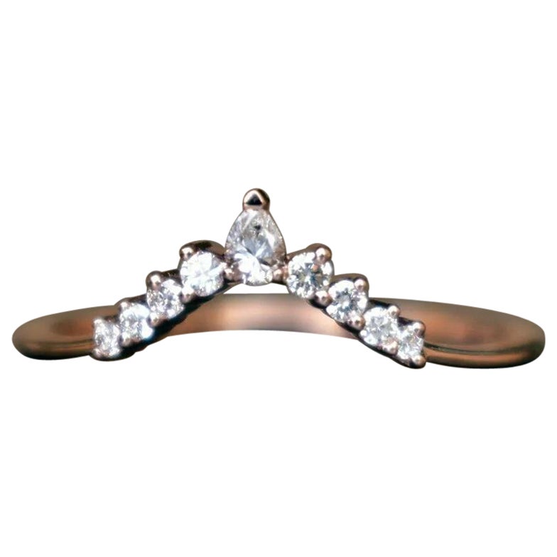 Anillo nupcial apilable de oro blanco de 14k con diamantes realzador