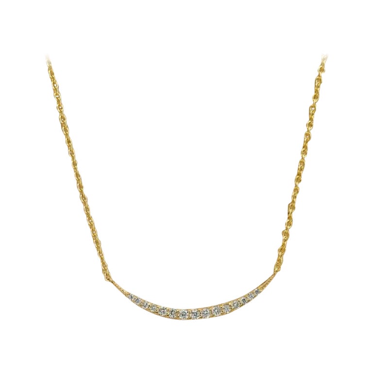 Diamond and 14k Solid Gold Minimalist Curved Bar Necklace
