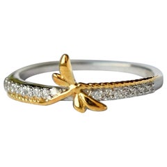 Dragonfly Ring Natural Diamond Damselfly Insect Jewelry 14k Solid Gold