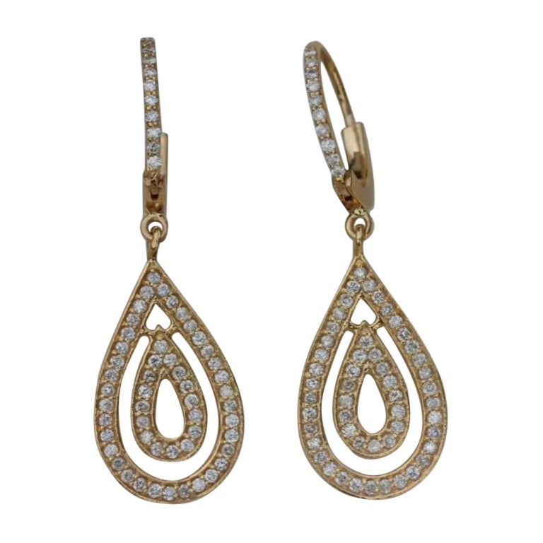 Natural Diamond 14K Yellow Gold Dangle Drop Earrings Handmade