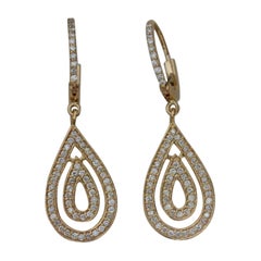 Natural Diamond 14K Yellow Gold Dangle Drop Earrings Handmade