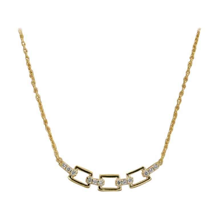 Diamant-Bar-Halskette Dainty 14k Massivgold Kette Stil mit Diamanten im Angebot