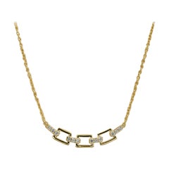 Collar con Barra de Diamantes Delicado Estilo Cadena de Oro Macizo de 14k