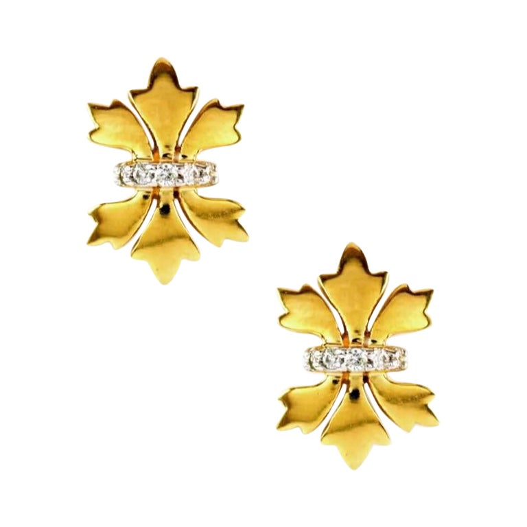 14k Solid Gold Maple Leaf Diamond Ear Stud Fall Earring