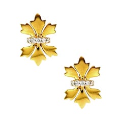 14k Solid Gold Maple Leaf Diamond Ear Stud Fall Earring