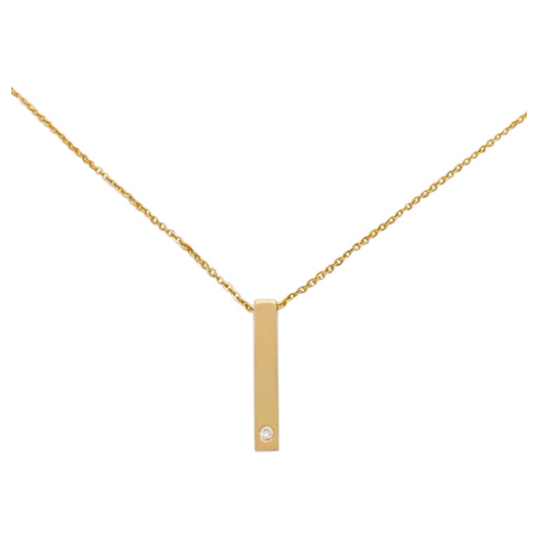 Pendentif à barre verticale en or massif 14 carats avec diamants, finition excellente