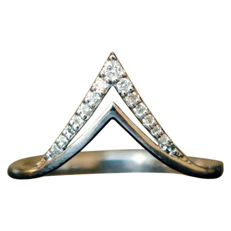 Double Chevron Band Ring with Stackable Natural Diamond in 14k Gold For ...