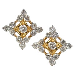 14K Massivgold Natürliche Diamant-Blumen-Ohrstecker Handgefertigte Ohrstecker
