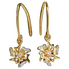 Floral 14k Gold Diamond Drop Dangle Earring