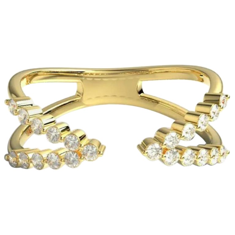 Diamond Cuff Ring 14K Solid Yellow Gold Diamond Stacking Ring