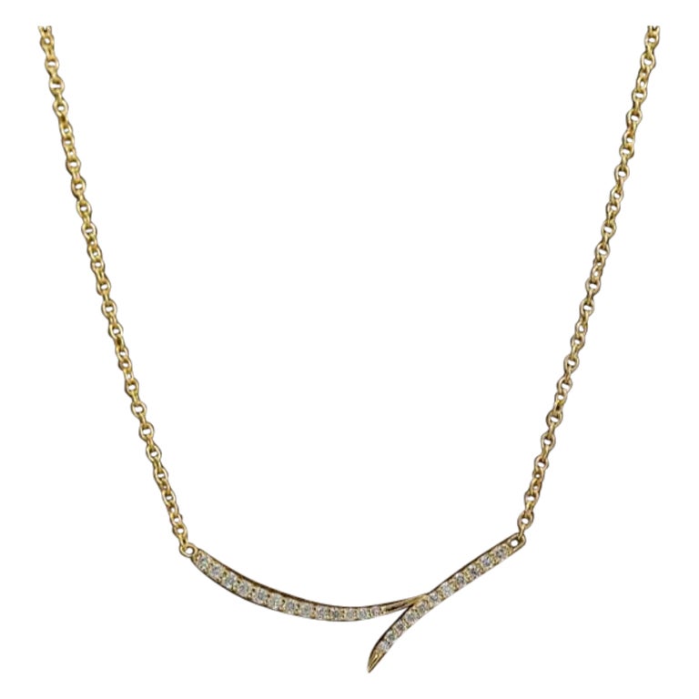 Diamond Dainty Curved Bar Pendant Necklace in 14k Solid Gold