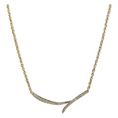 Diamond Dainty Curved Bar Pendant Necklace in 14k Solid Gold