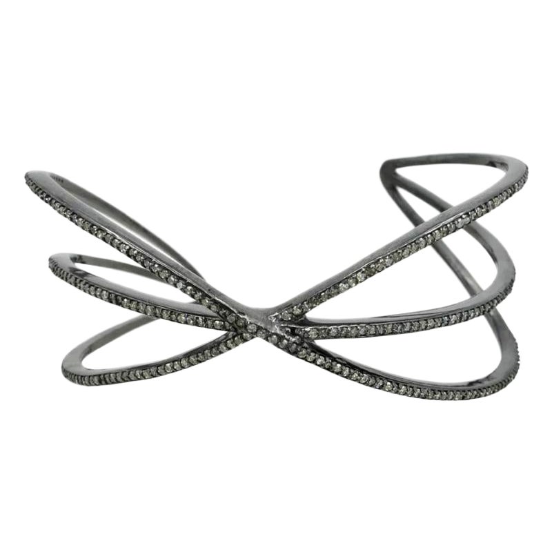 Pave Diamond Cuff 925 Silver Bangle Bracelet