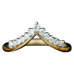 Natural Diamond Chevron Tiara V Shape Band Ring in 14k Gold