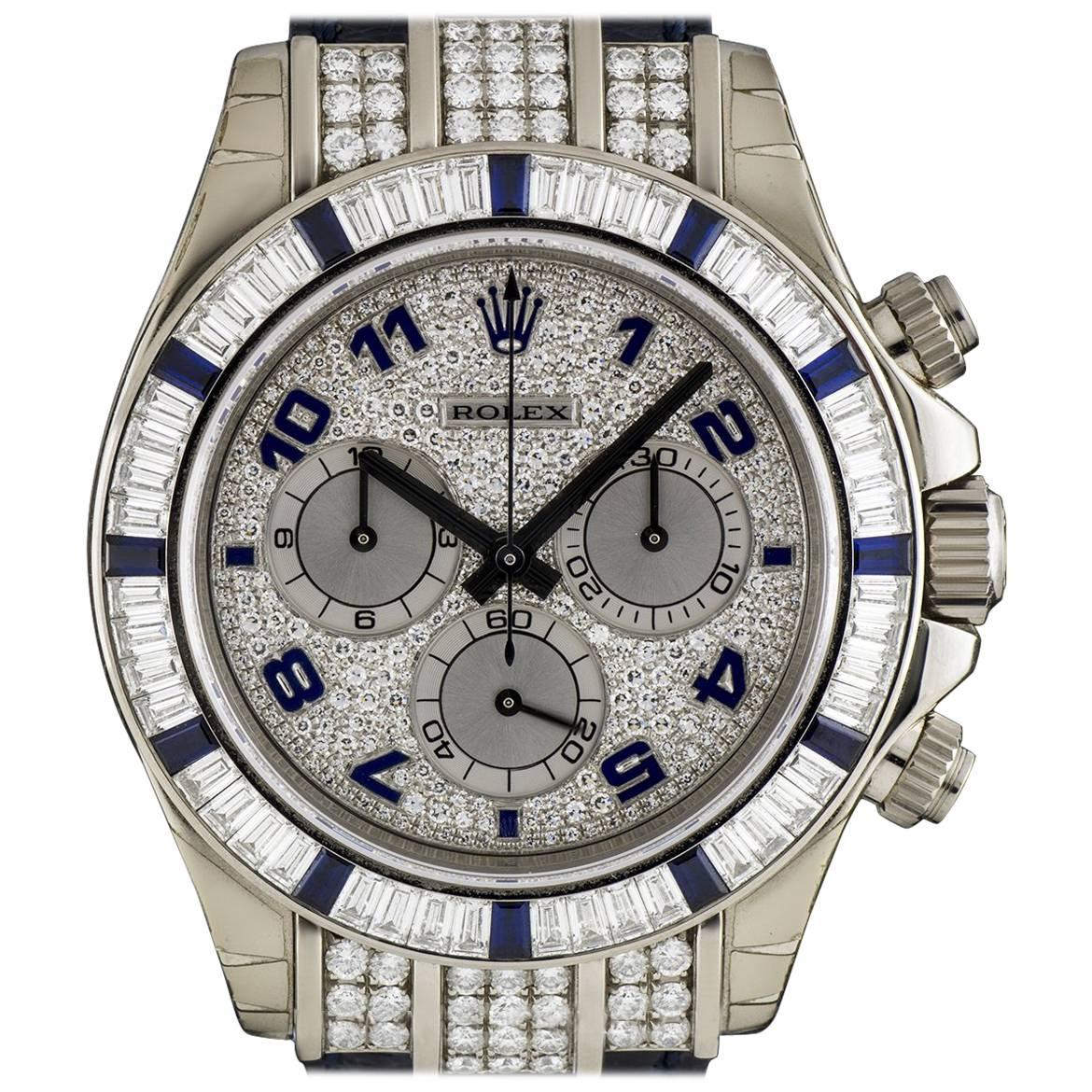 Rolex Gold Diamond Sapphire Daytona Cosmograph Automatic Wristwatch