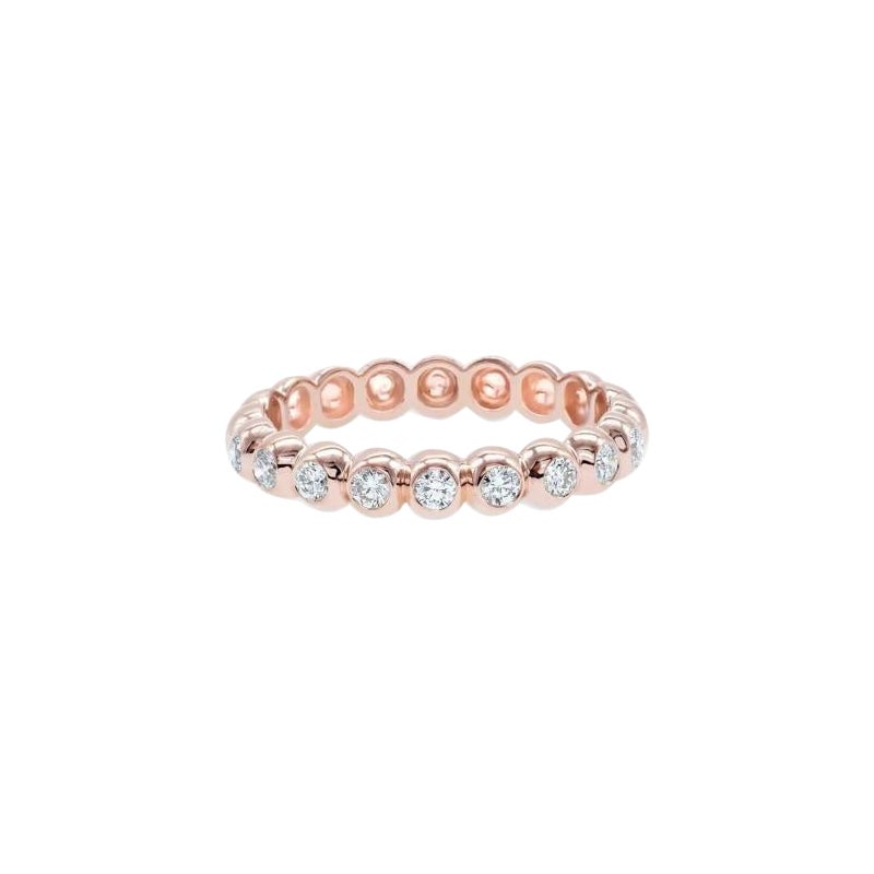 Genuine Diamond Half Bezel Beaded Ring 14k Solid Gold For Sale