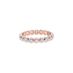 Genuine Diamond Half Bezel Beaded Ring 14k Solid Gold