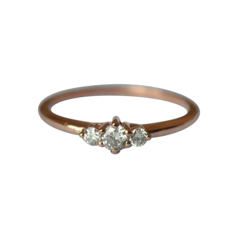Diamond Engagement Ring Three Diamond 14k Solid Gold