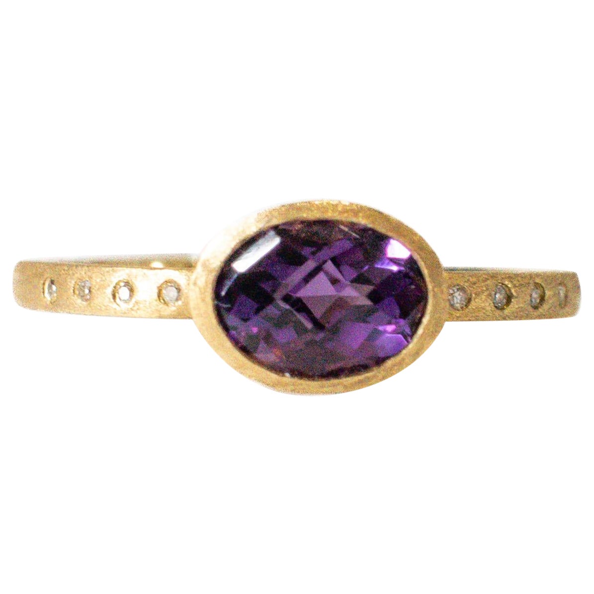 Amethyst Ring with Diamonds in 14K Yellow Gold