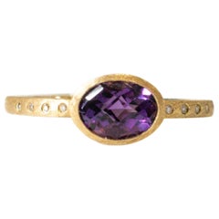 Amethyst Ring with Diamonds in 14K Yellow Gold