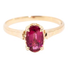 Vintage Circa 1960s Hot Pink Oval Tourmaline Ring 18 Carat Yellow Gold