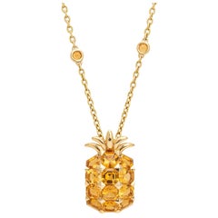 Citrino Piña Collar Estate 18k Oro Amarillo 22" Cadena Fruit Jewelry