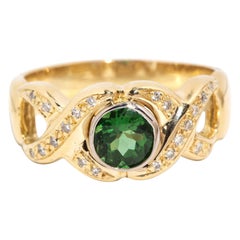Vintage Circa 1990s Tourmaline & Diamond Scroll Weave Ring 18 Carat Gold