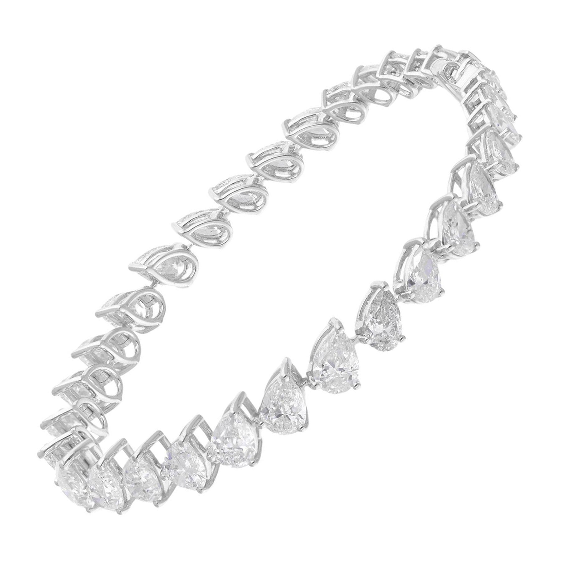 Bracelet tennis en or blanc 10 carats avec diamants en forme de poire de 10,55 carats